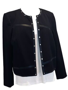 Worthington Black Cropped Faux Leather Studded open front Blazer Jacket XL